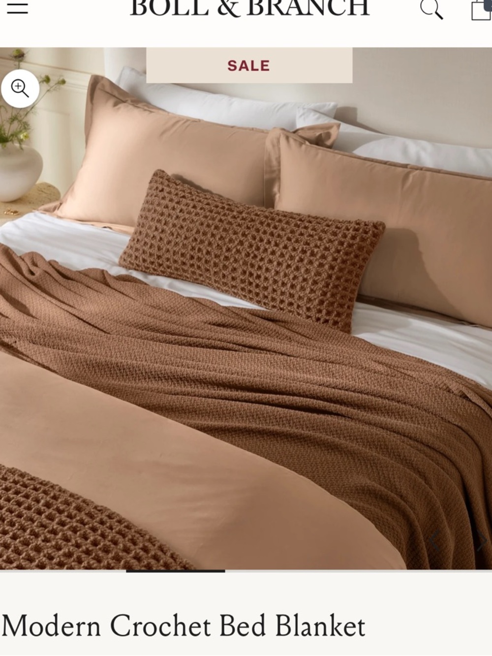Boll & Branch Modern Crochet Bed Blanket Chestnut King Cal King New